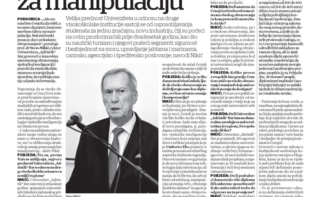 “Ako studente ne naučimo da misle, postaće lak plijen za manipulacije”